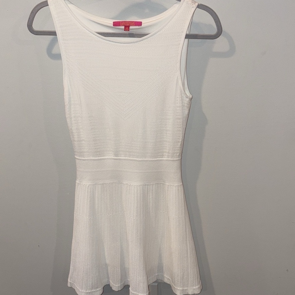 Catherine Malandrino Pointelle Textured Knit Fit and Flare Dress Size XS White